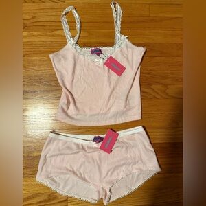 BRAND NEW WITH TAGS Edikted pajama set size L Pink Lace Trim Tube Top